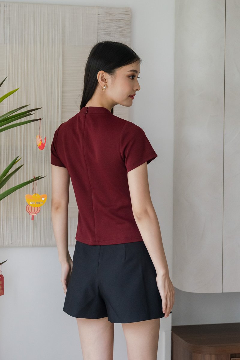 Xin Cheongsam Cotton Top In Wine