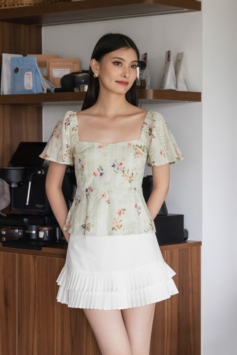 Tinsdale Fleur Eyelet Top in Tea Green