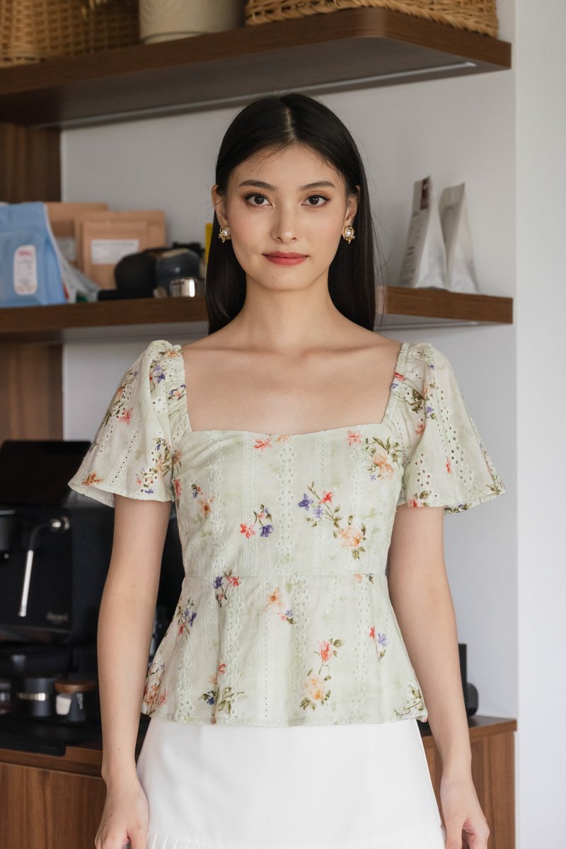 Tinsdale Fleur Eyelet Top in Tea Green