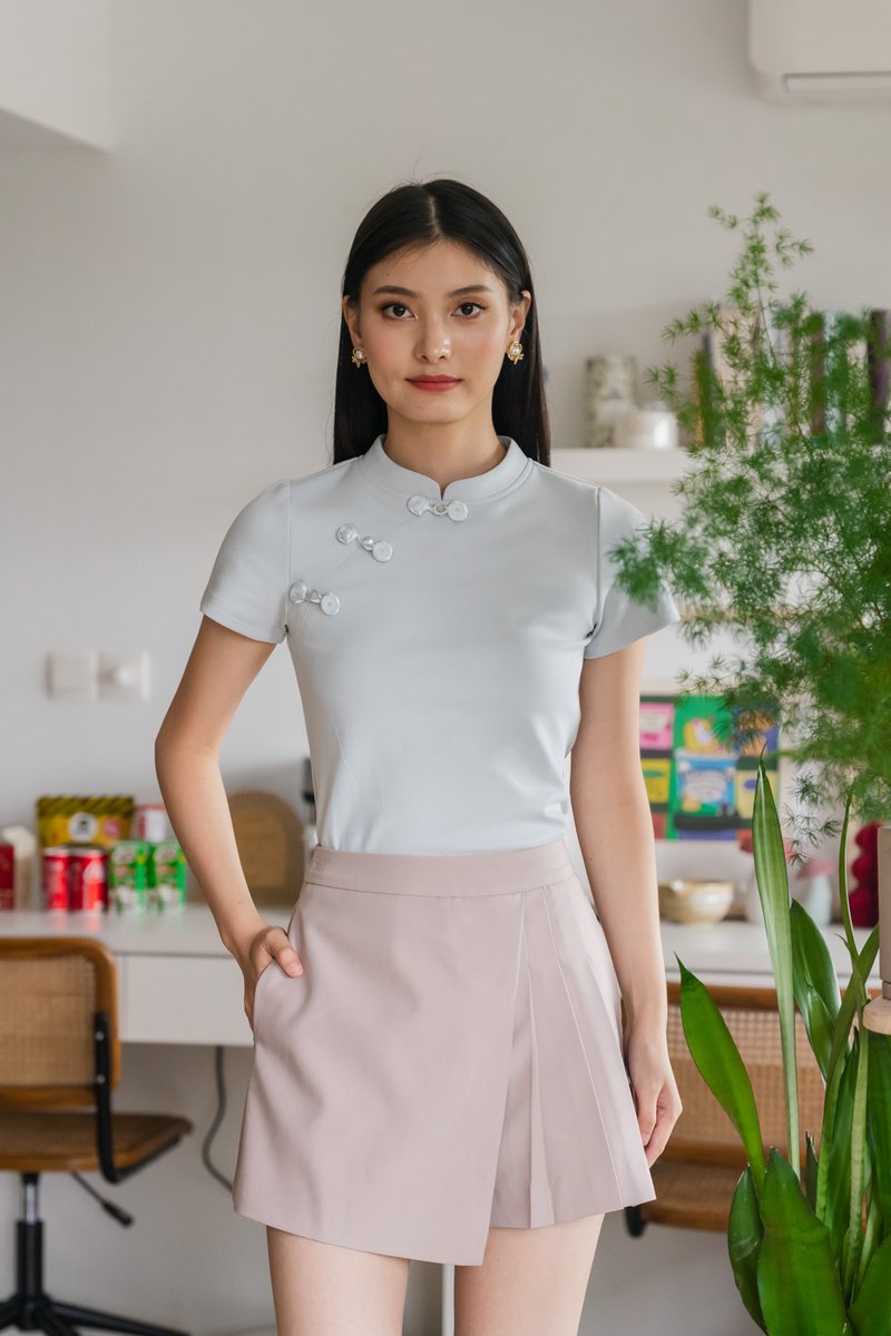 Xin Cheongsam Cotton Top In Pastel Blue