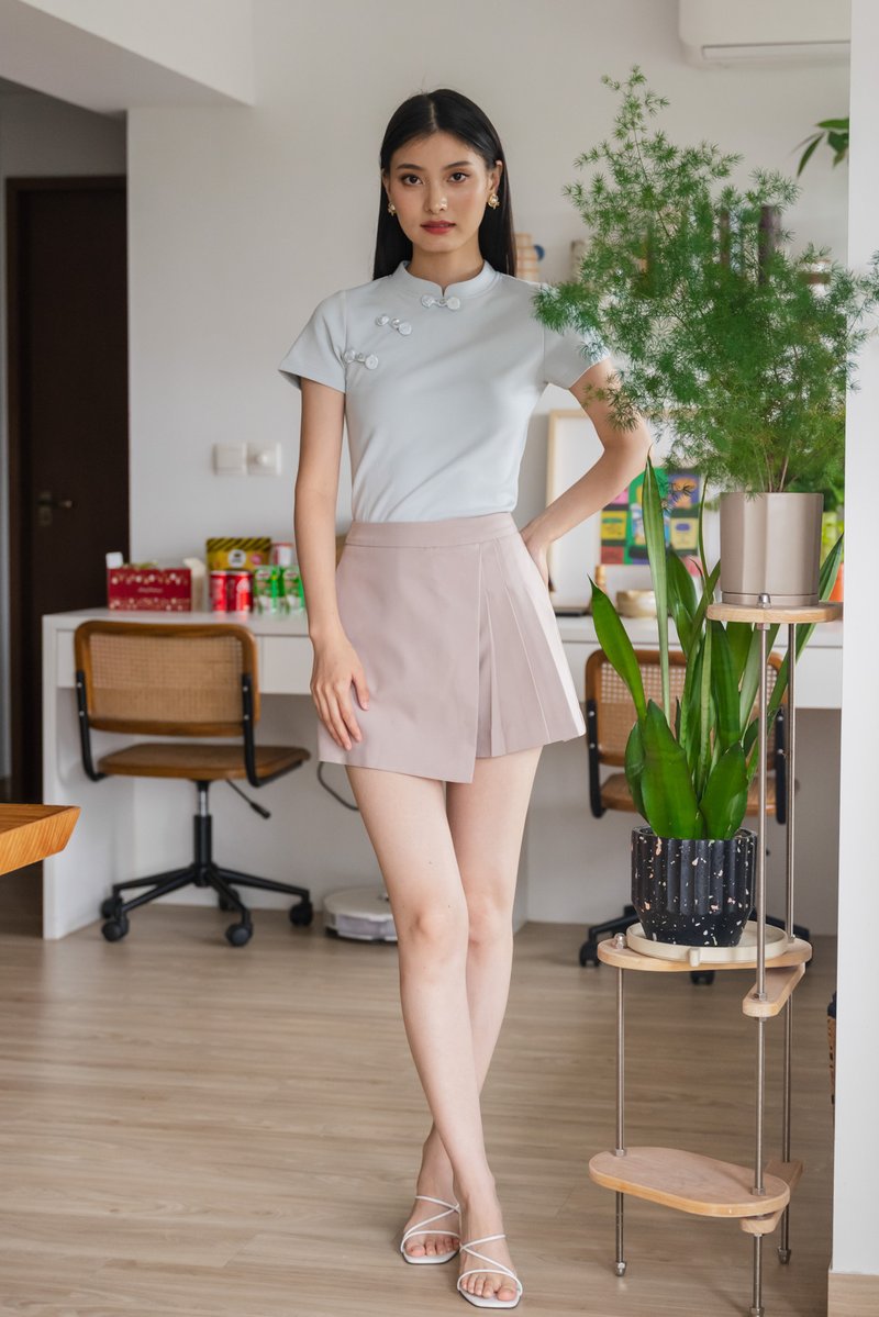 Xin Cheongsam Cotton Top In Pastel Blue