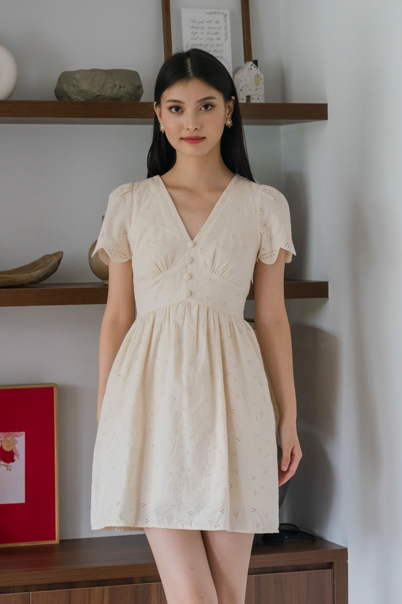 Missy Eyelet Empire Dress In Cream