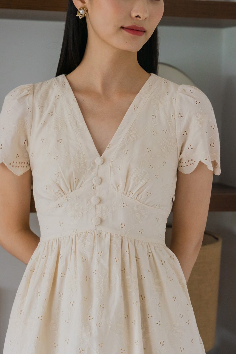 Missy Eyelet Empire Dress In Cream