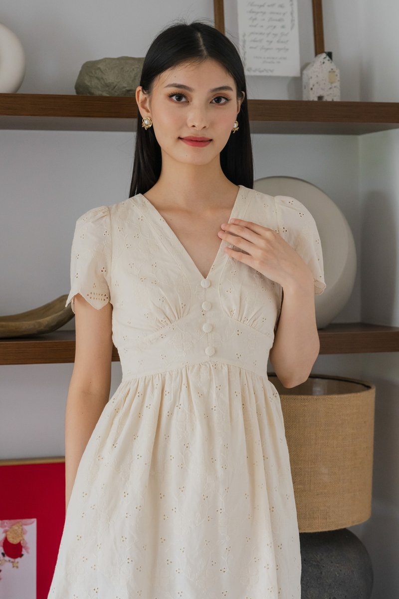 Missy Eyelet Empire Dress In Cream