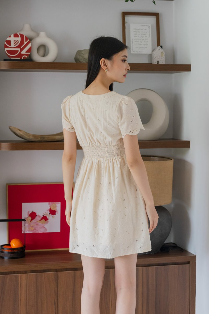 Missy Eyelet Empire Dress In Cream