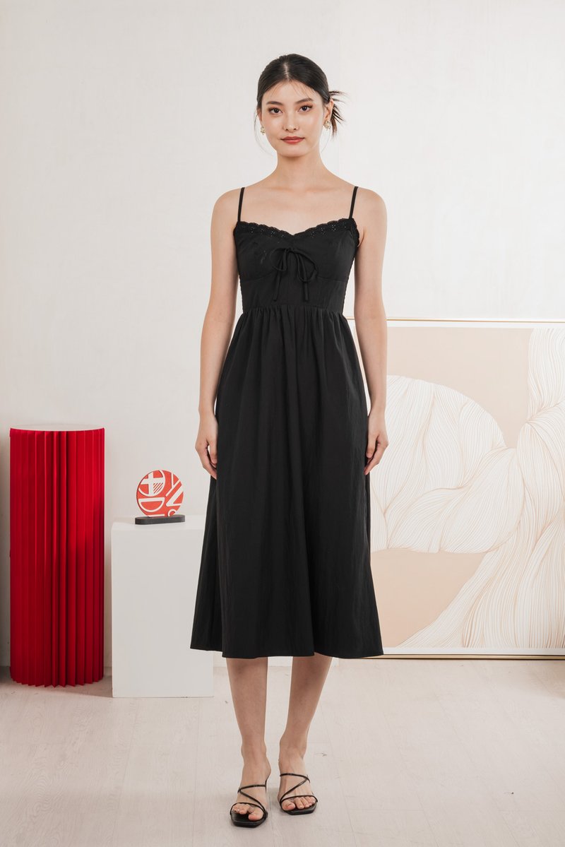 Arancia Lace Ribbon Camisole Midi Dress In Black