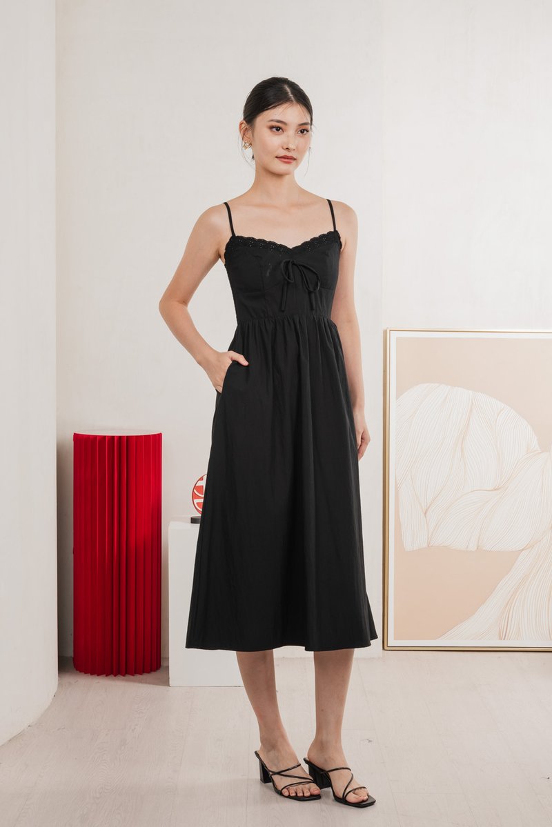 Arancia Lace Ribbon Camisole Midi Dress In Black