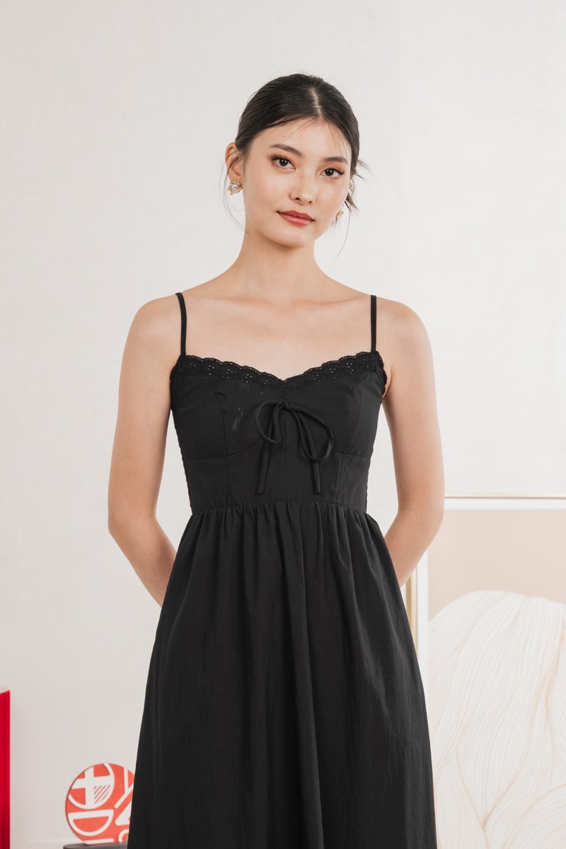 Arancia Lace Ribbon Camisole Midi Dress In Black