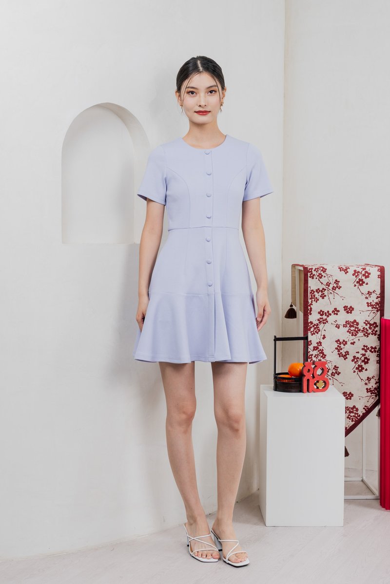Kait Cotton Buttons Dress In Blue