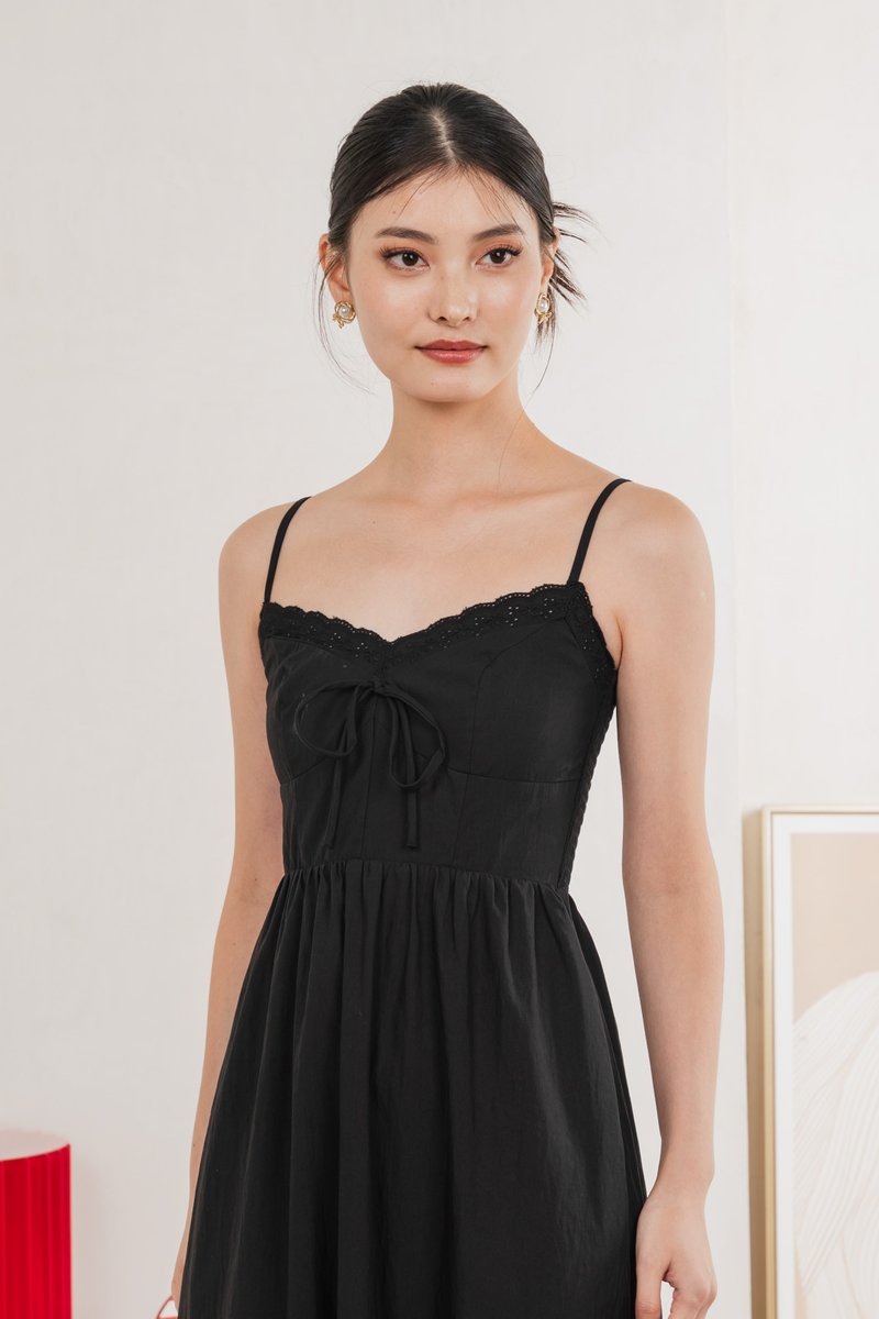 Arancia Lace Ribbon Camisole Midi Dress In Black