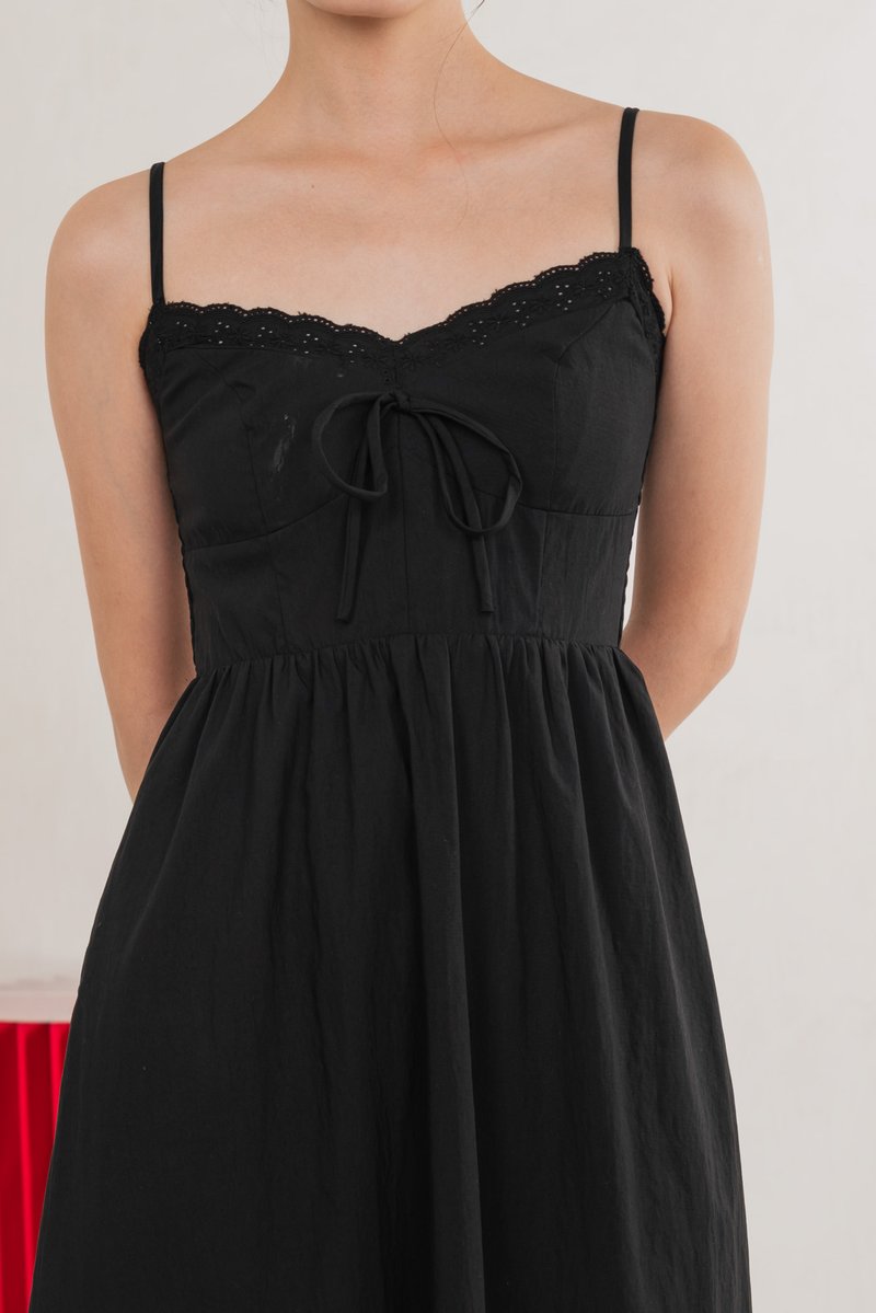 Arancia Lace Ribbon Camisole Midi Dress In Black