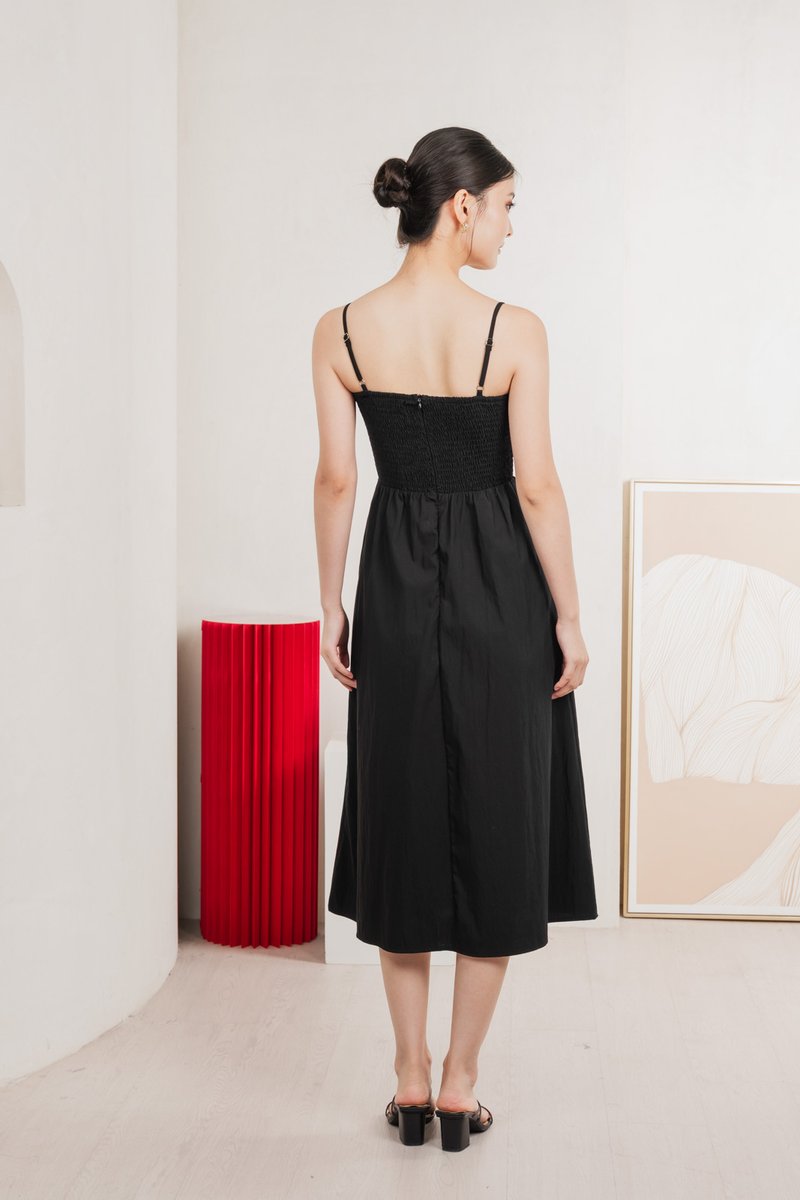 Arancia Lace Ribbon Camisole Midi Dress In Black