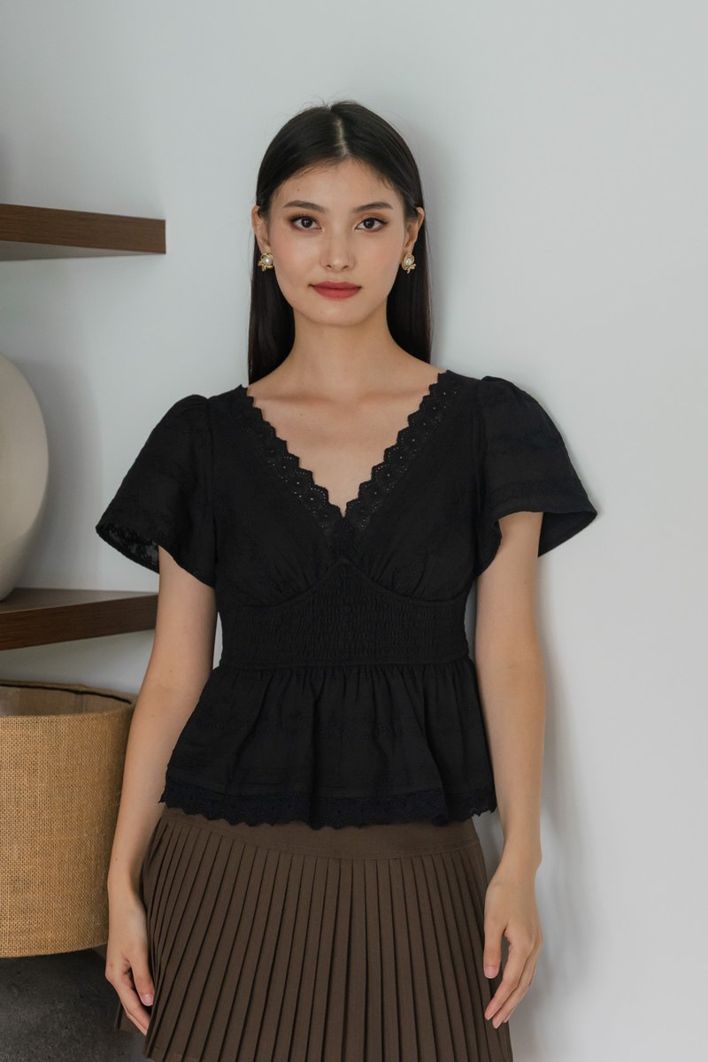 Melvita Lace Smocked Waist Top In Black