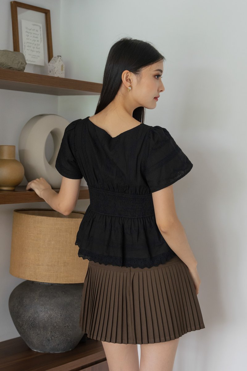 Melvita Lace Smocked Waist Top In Black