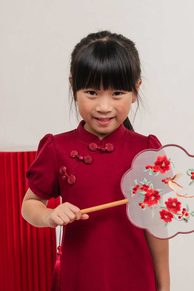 Huan Kids Cotton Cheongsam Dress In Wine