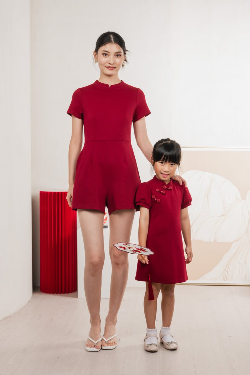 Huan Kids Cotton Cheongsam Dress In Wine
