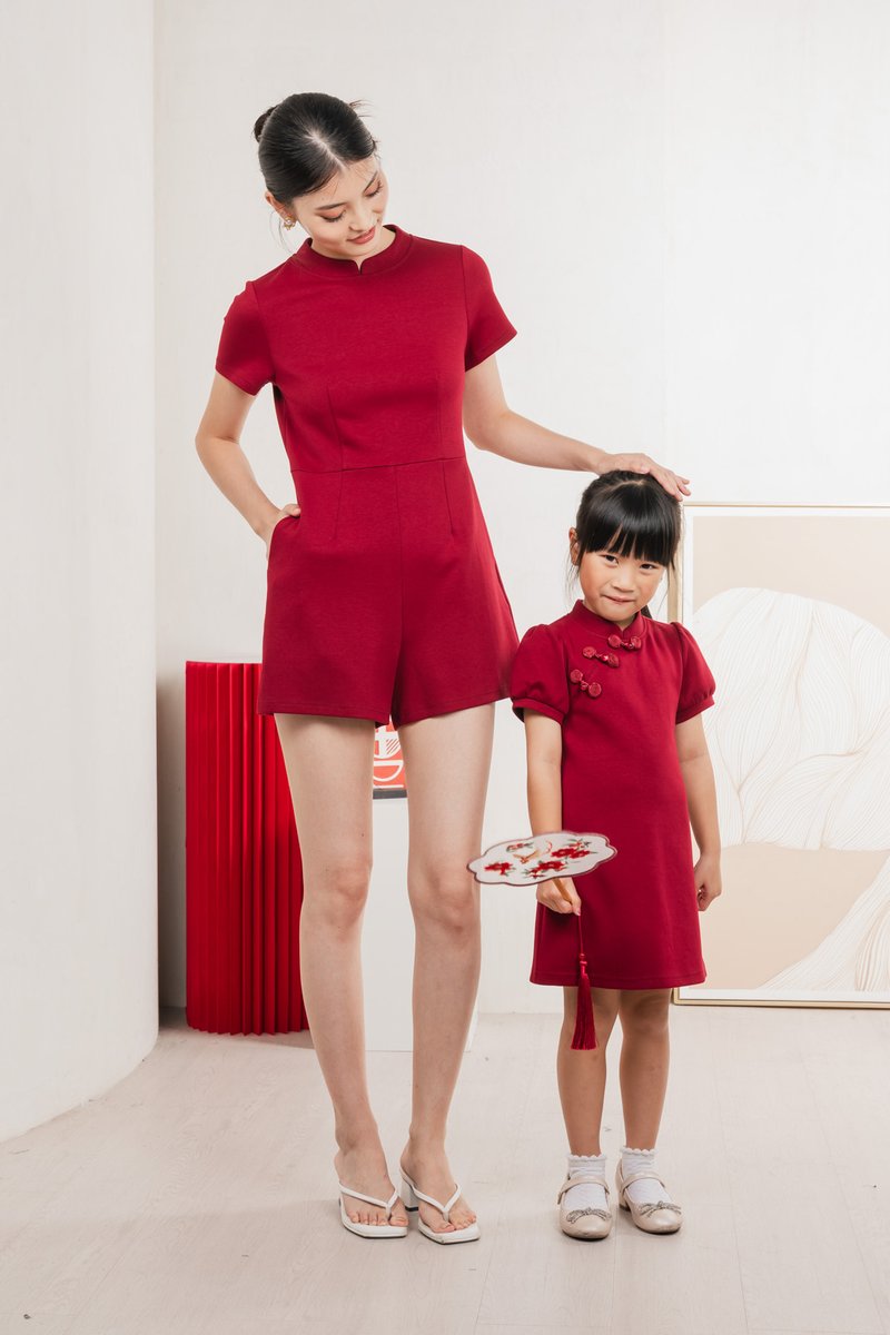 Huan Kids Cotton Cheongsam Dress In Wine