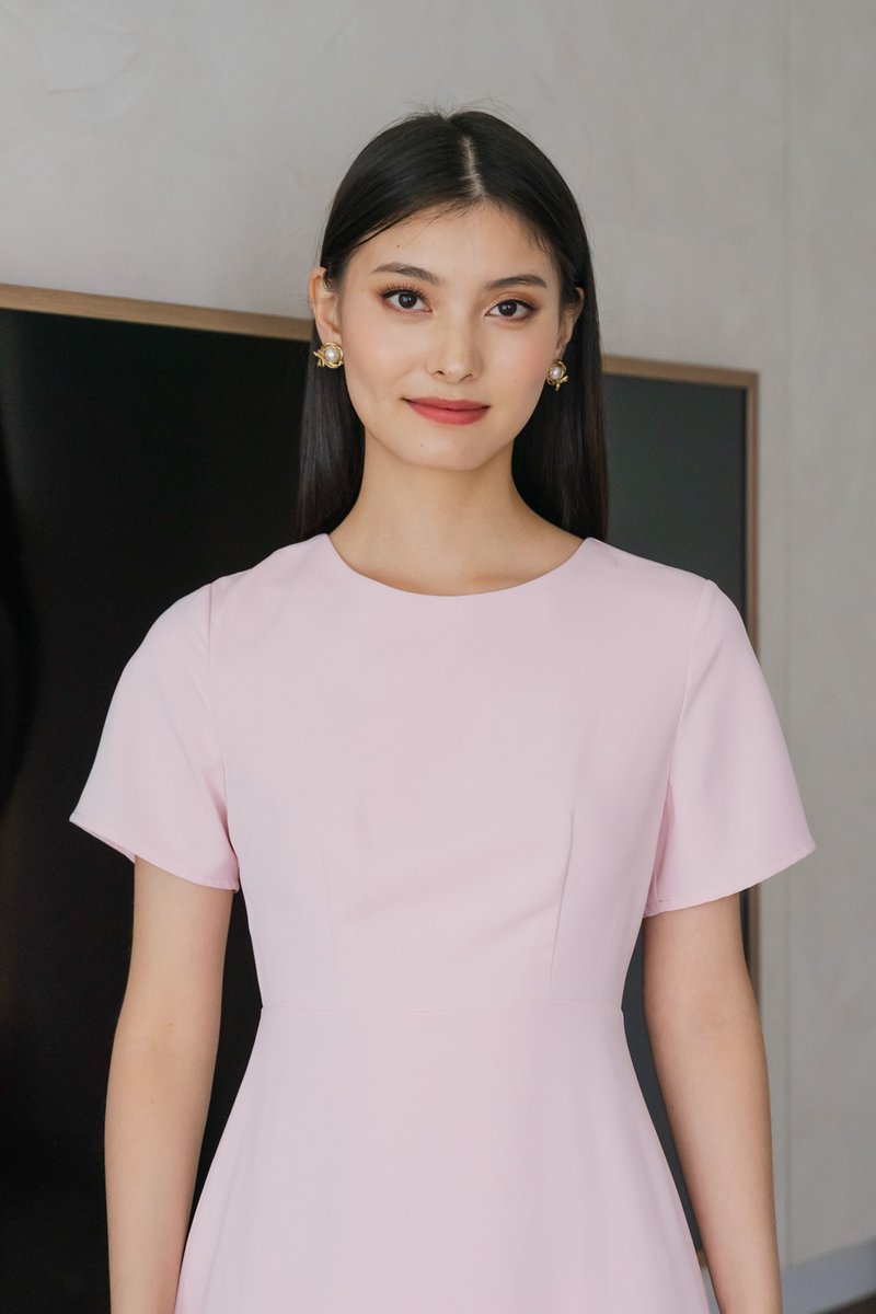 Sharon Ruffle Hem Midi Dress In Pink