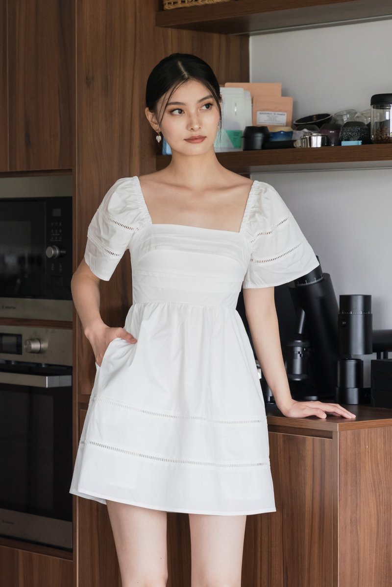 Timeless Pintuck Crochet Dress In White