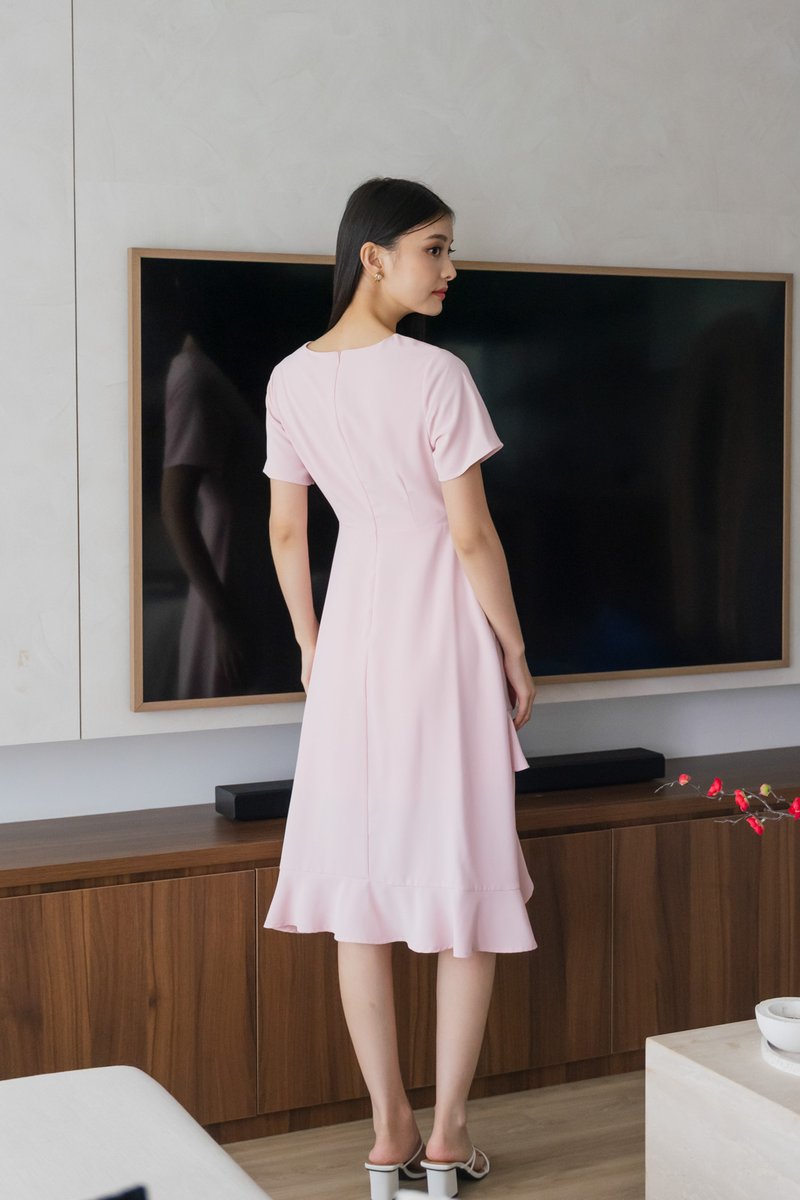 Sharon Ruffle Hem Midi Dress In Pink