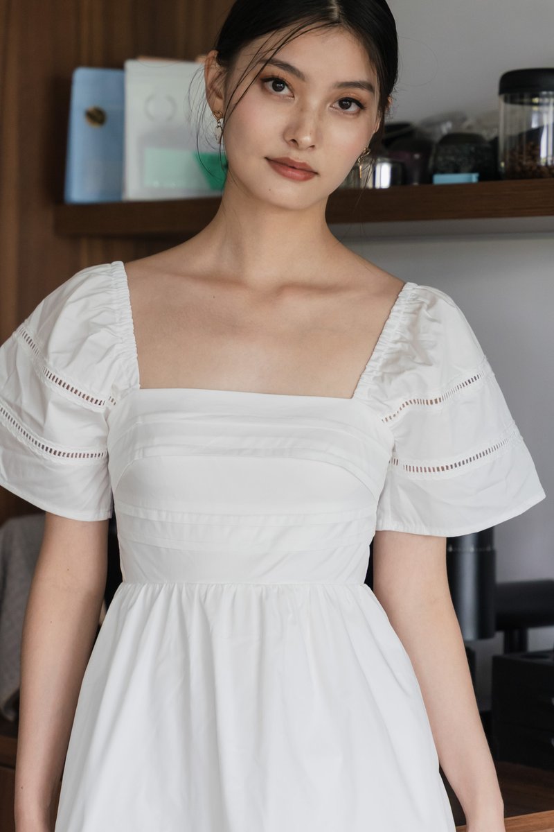 Timeless Pintuck Crochet Dress In White