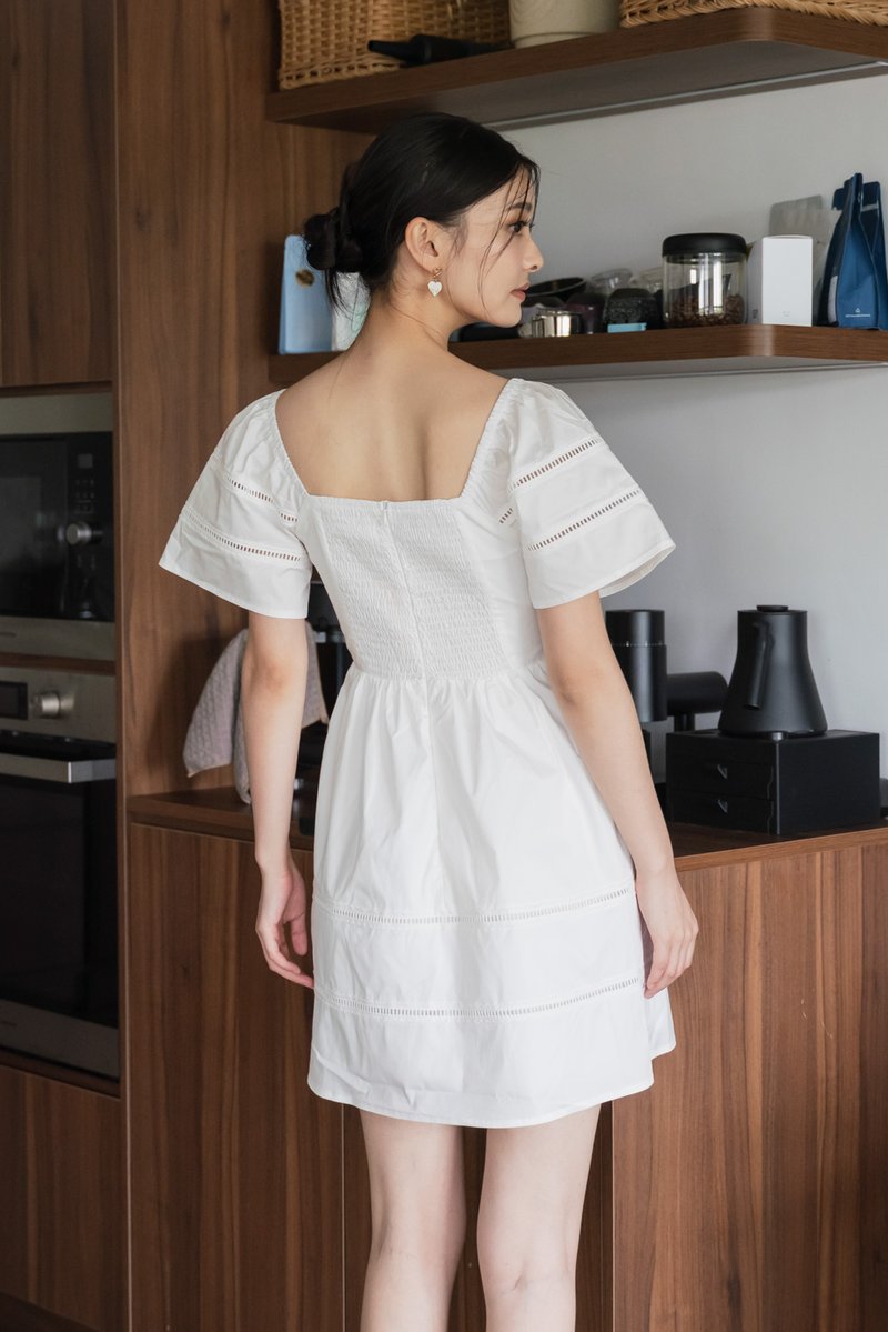 Timeless Pintuck Crochet Dress In White