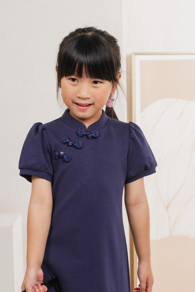 Huan Kids Cotton Cheongsam Dress In Navy