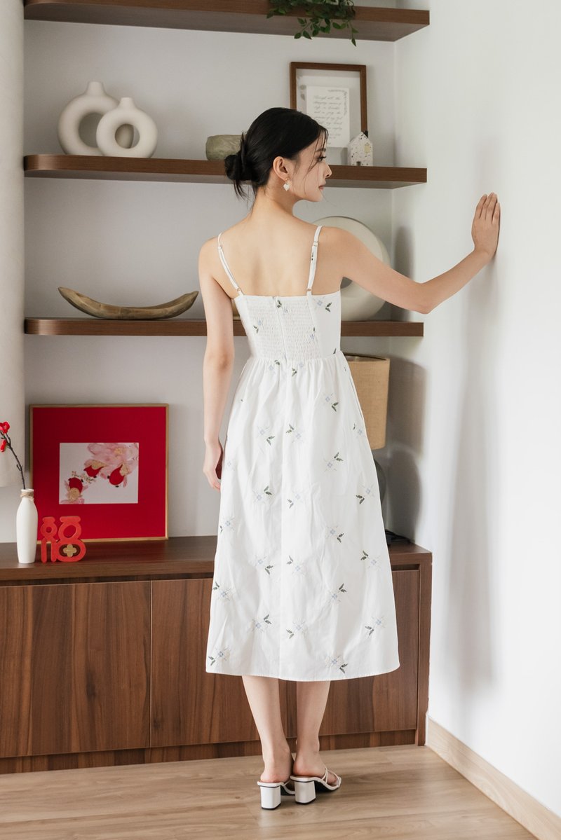 Breeze Embroidery Camisole Midi Dress In White