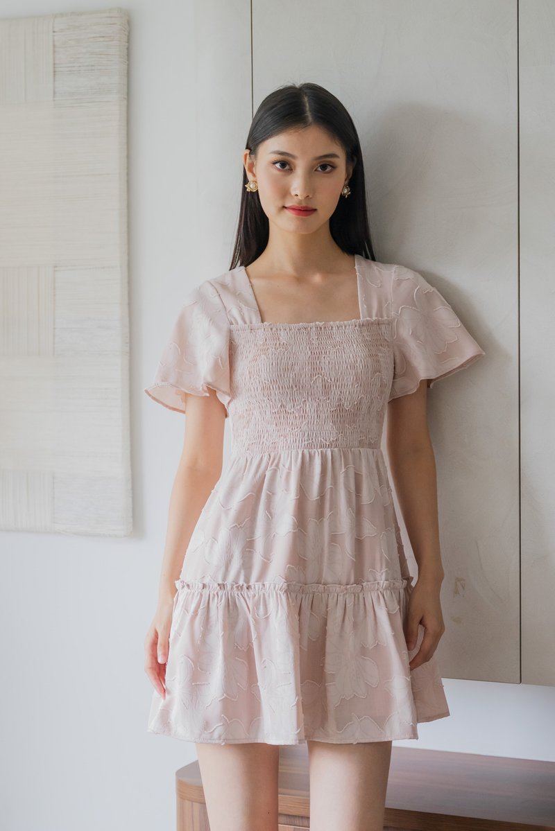 Blush Textured Smocked Dress In Misty Rose
