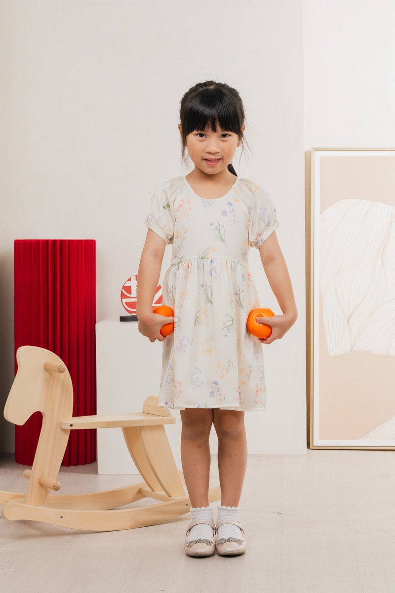 Villa Watercolour Kids Dress In Cream