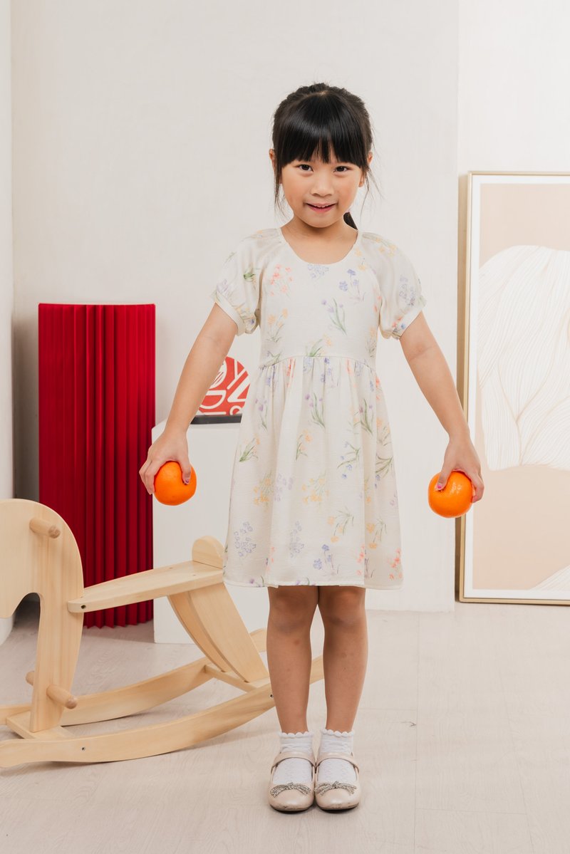Villa Watercolour Kids Dress In Cream