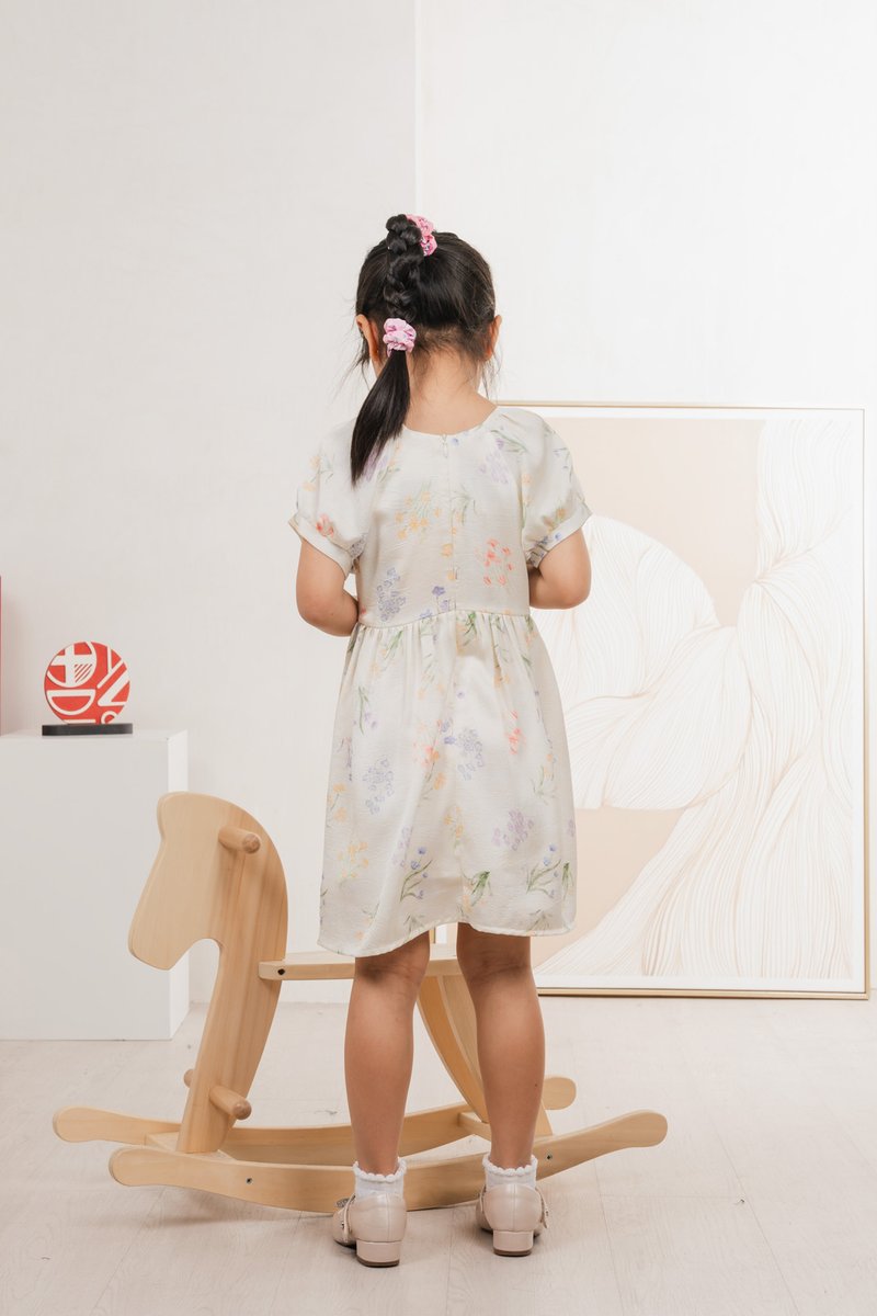 Villa Watercolour Kids Dress In Cream