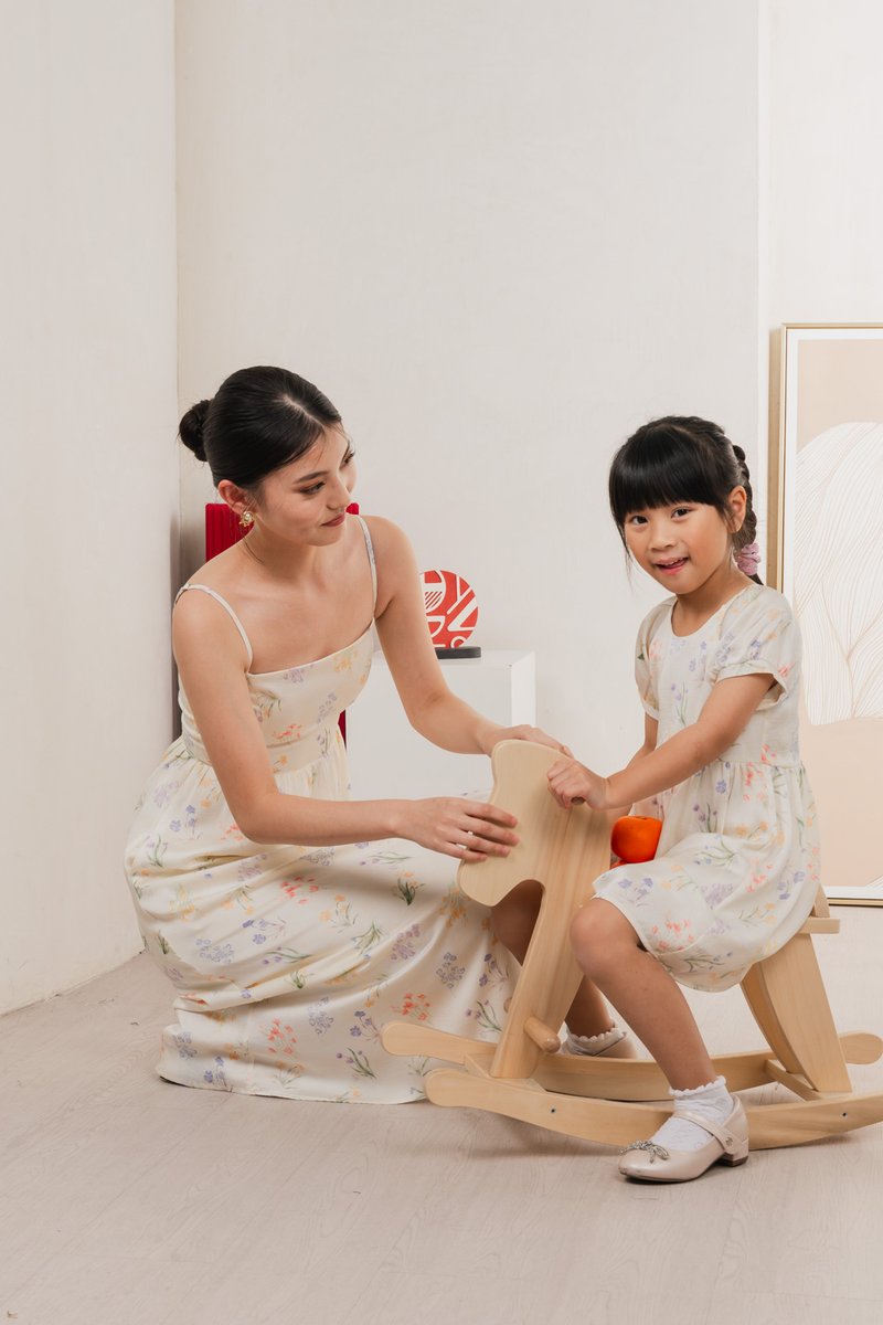 Villa Watercolour Kids Dress In Cream