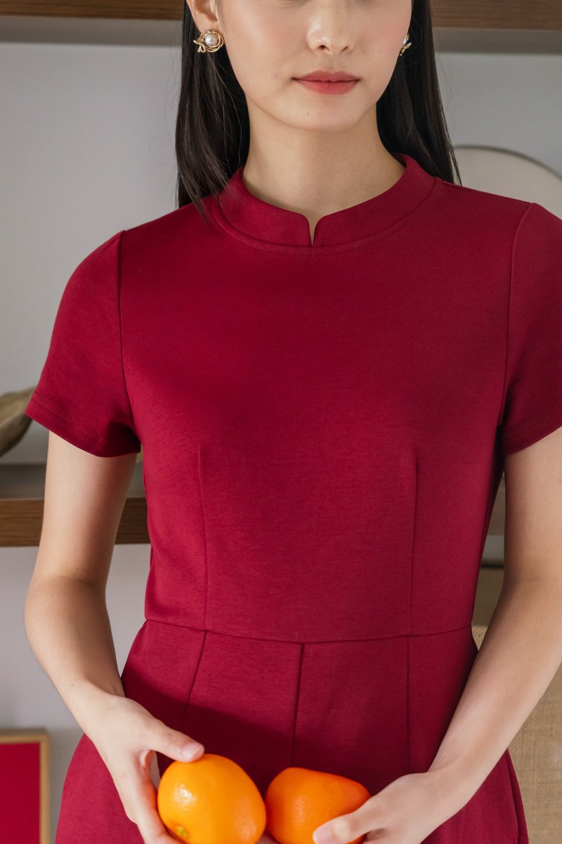 Huan Mandarin Collar Romper In Wine