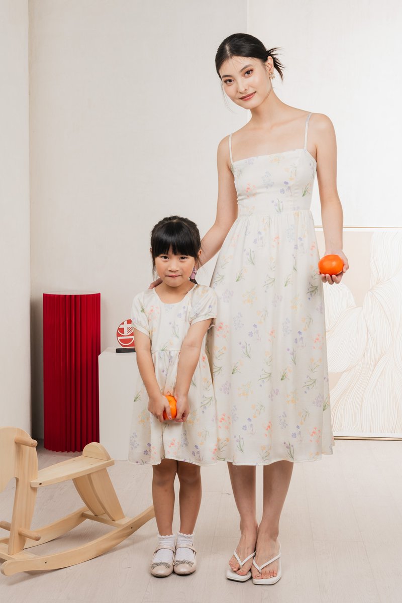 Villa Watercolour Kids Dress In Cream