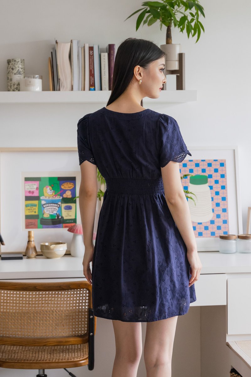 Missy Eyelet Empire Dress In Navy