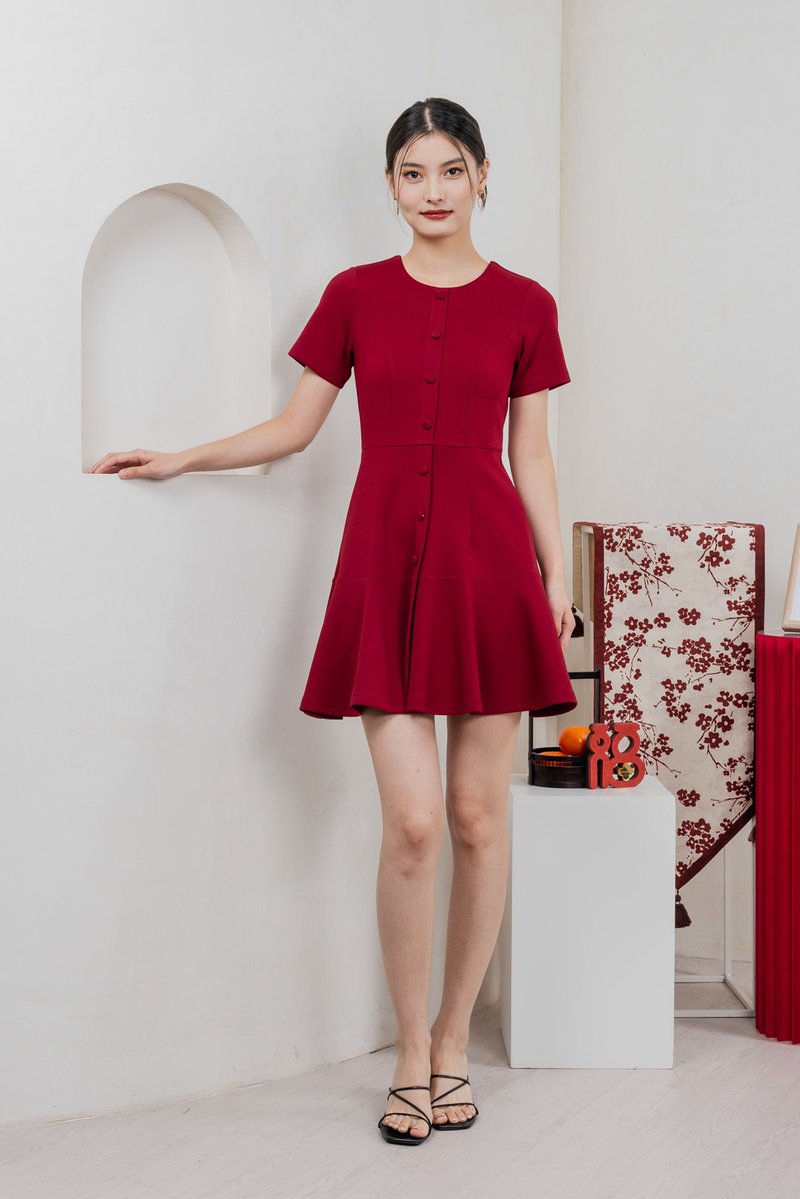 Kait Cotton Buttons Dress In Red