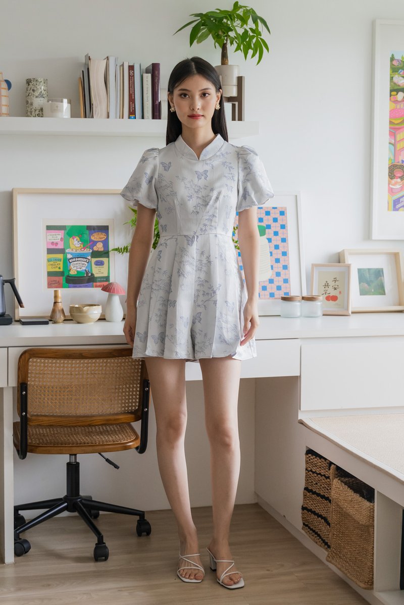 Xuan Jacquard Mandarin Romper In Lavender