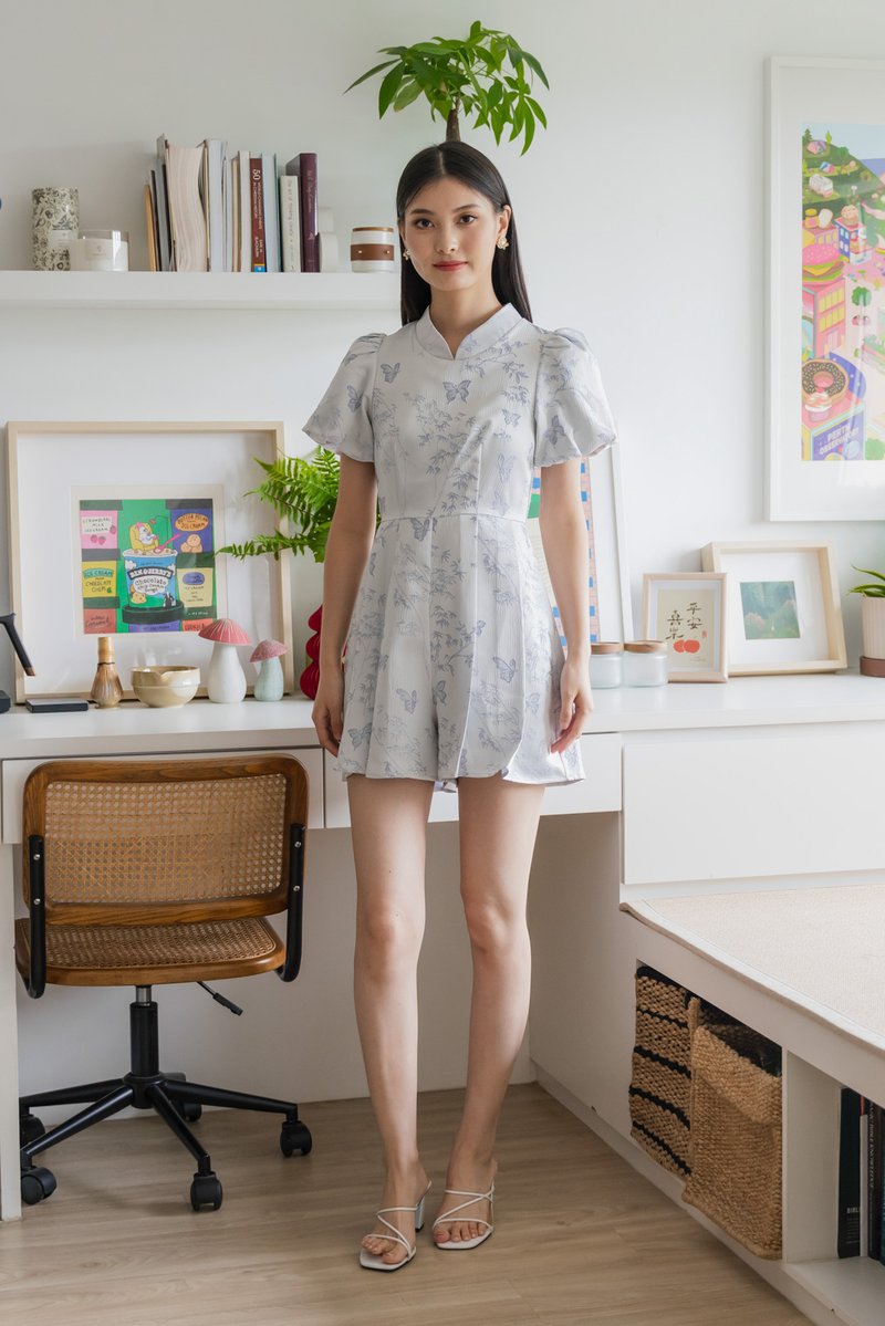 Xuan Jacquard Mandarin Romper In Lavender