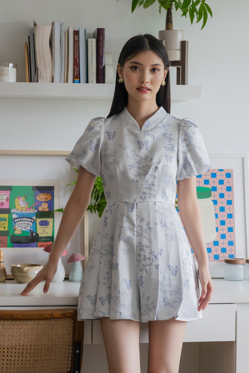 Xuan Jacquard Mandarin Romper In Lavender
