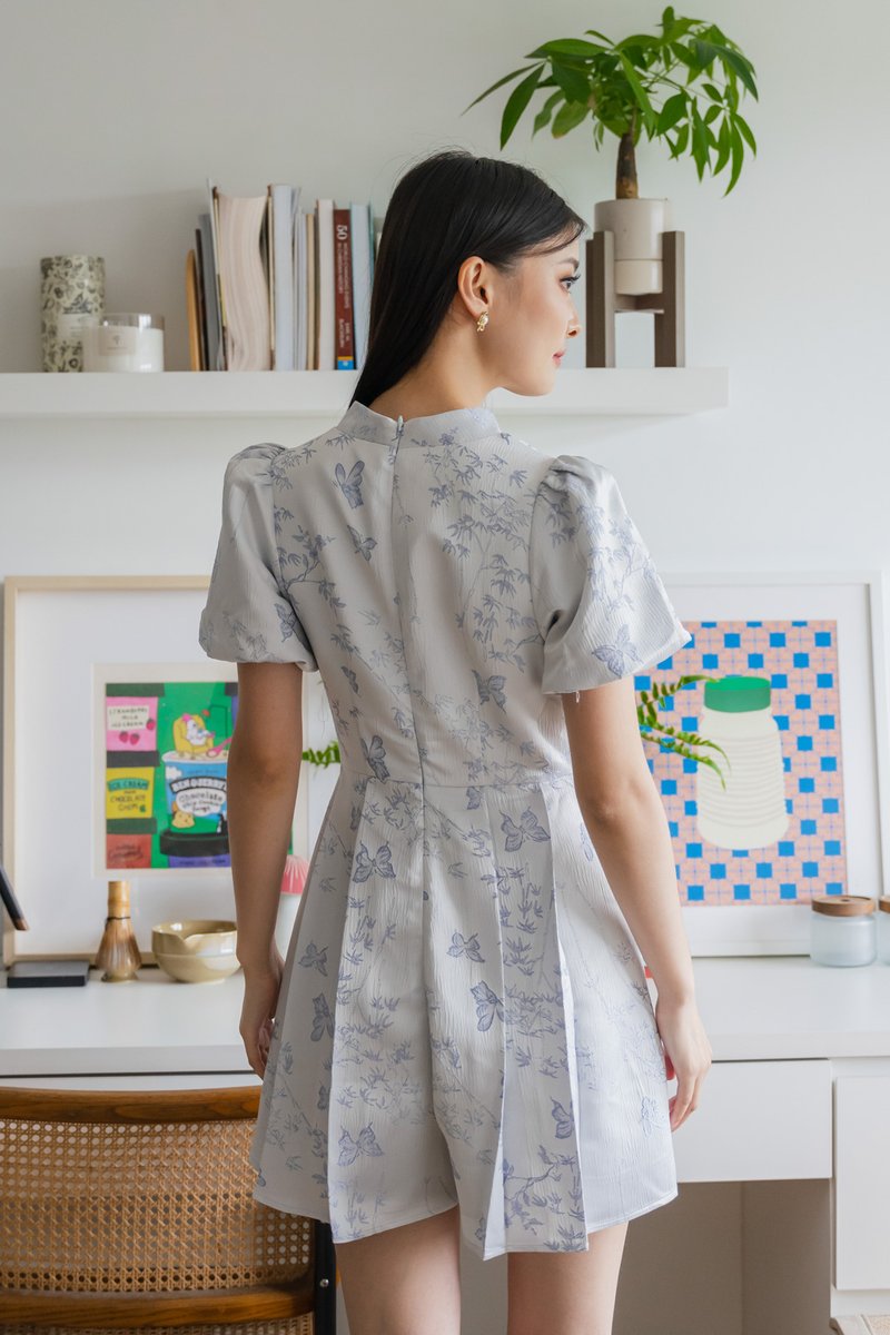 Xuan Jacquard Mandarin Romper In Lavender
