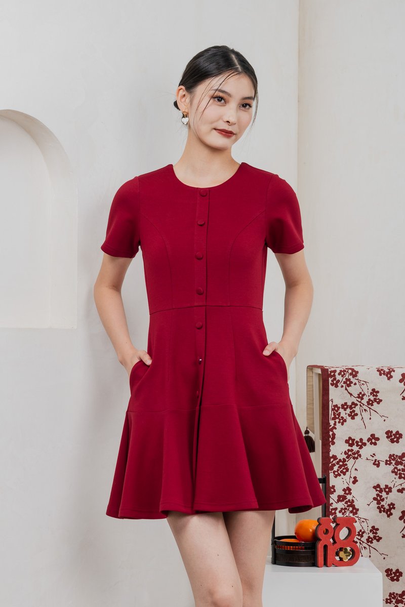 Kait Cotton Buttons Dress In Red