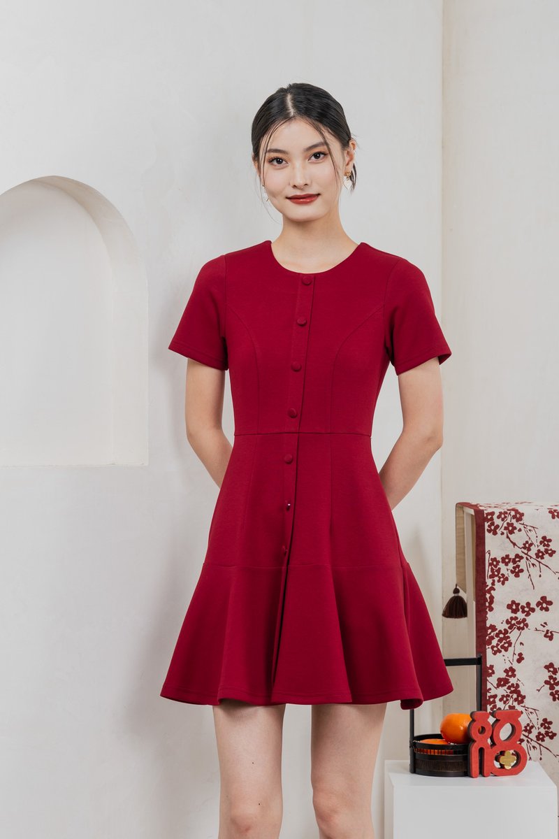 Kait Cotton Buttons Dress In Red