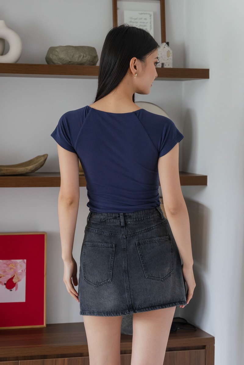 Hydria Panelled Denim Skort In Stone Wash