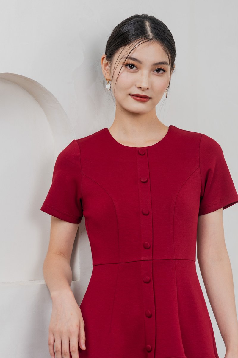 Kait Cotton Buttons Dress In Red
