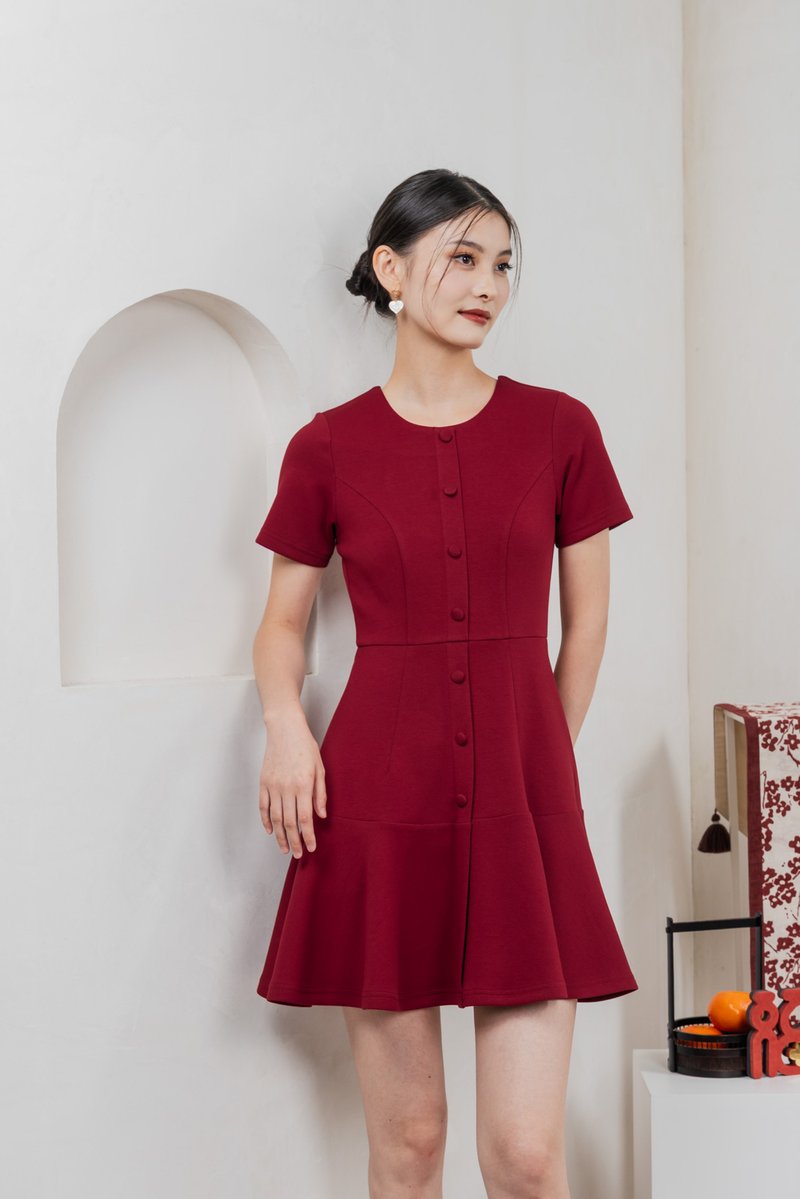Kait Cotton Buttons Dress In Red