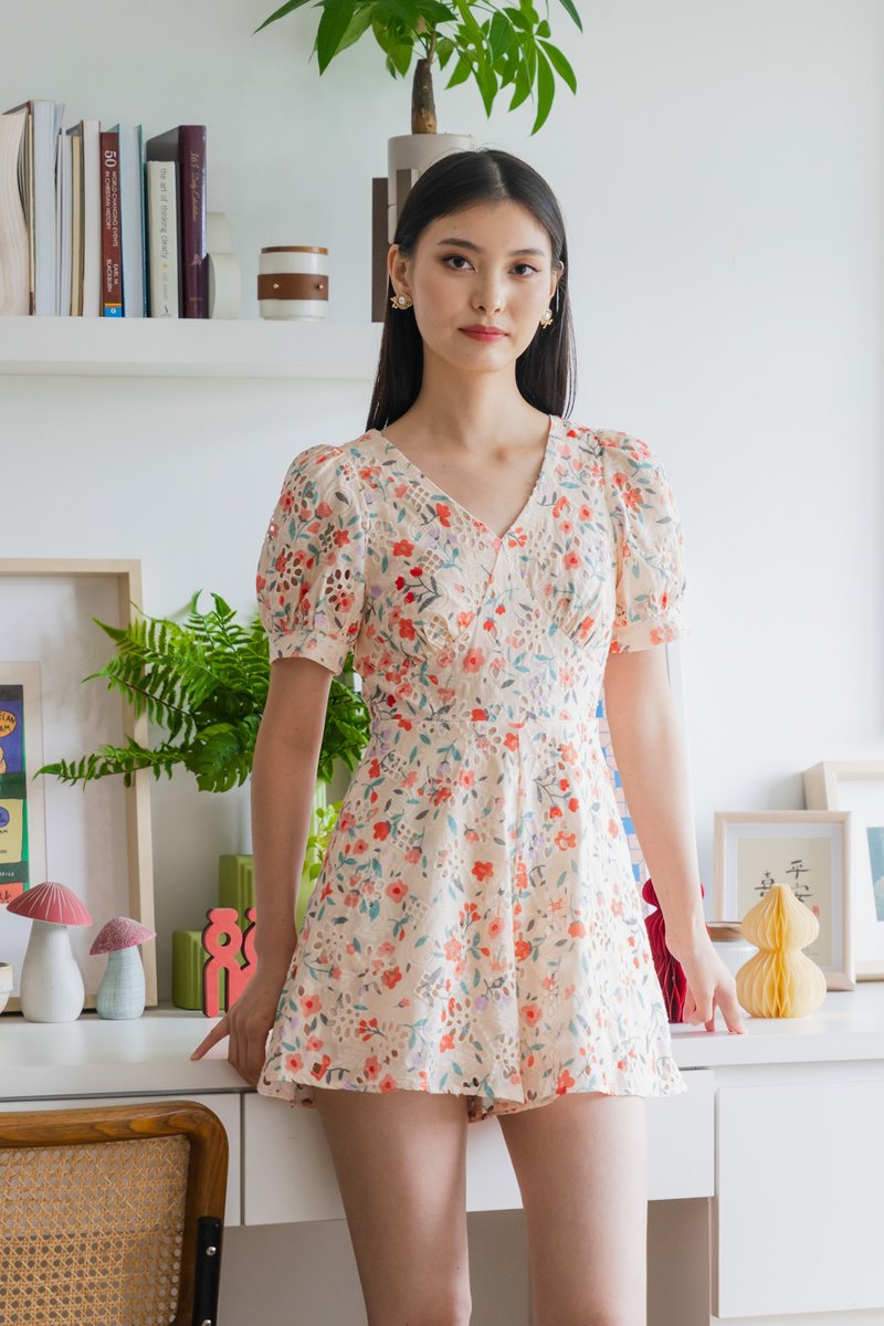 Qin Tulips Floral Eyelet Romper