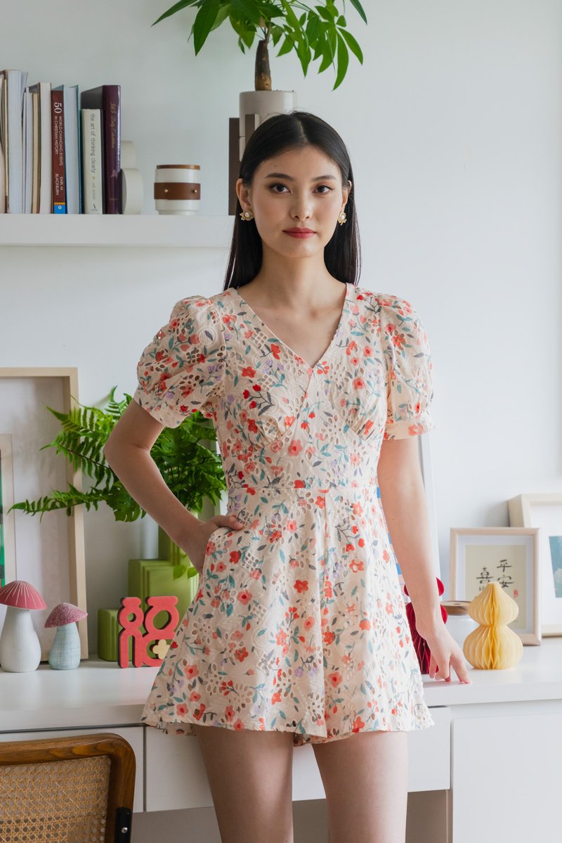 Qin Tulips Floral Eyelet Romper