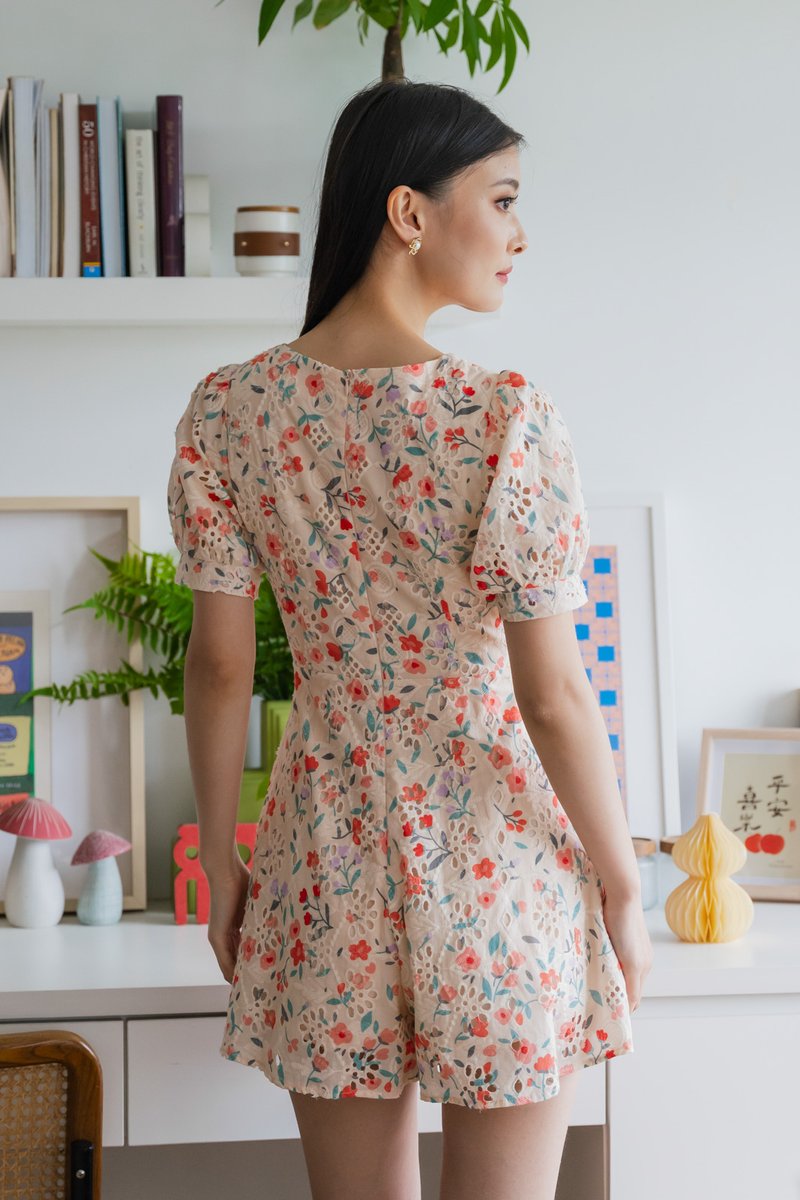 Qin Tulips Floral Eyelet Romper