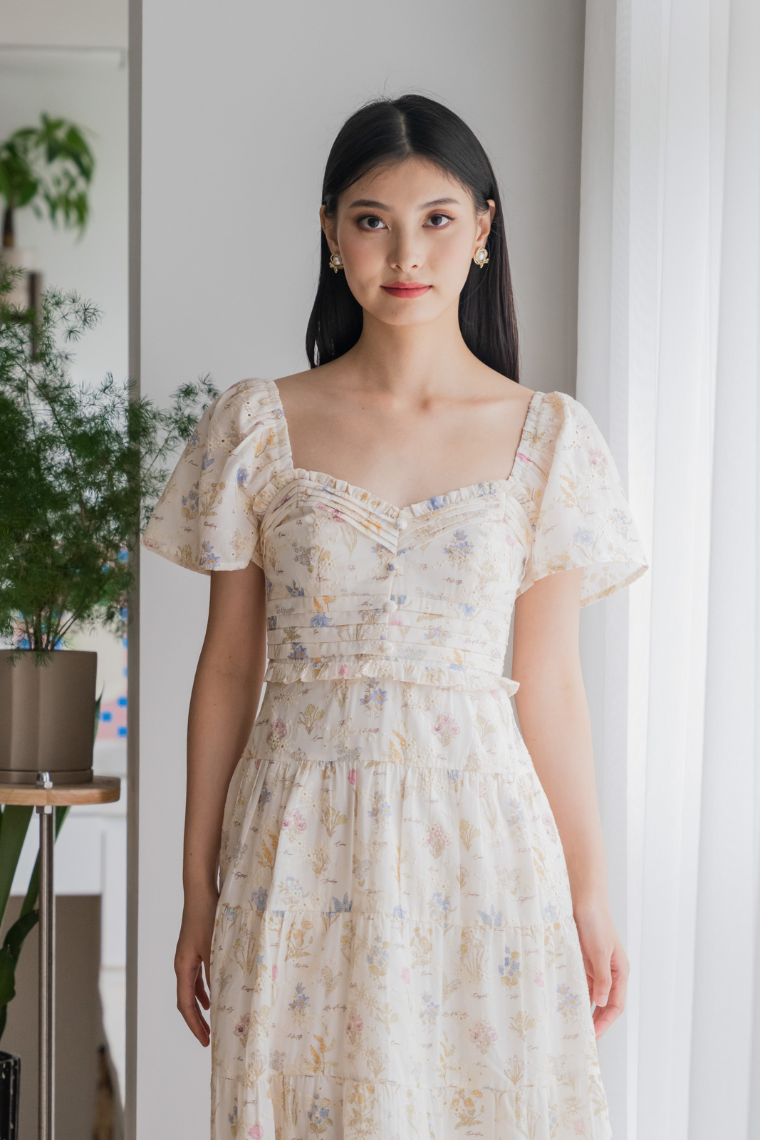 Wonder Eyelet Pintuck Maxi Dress